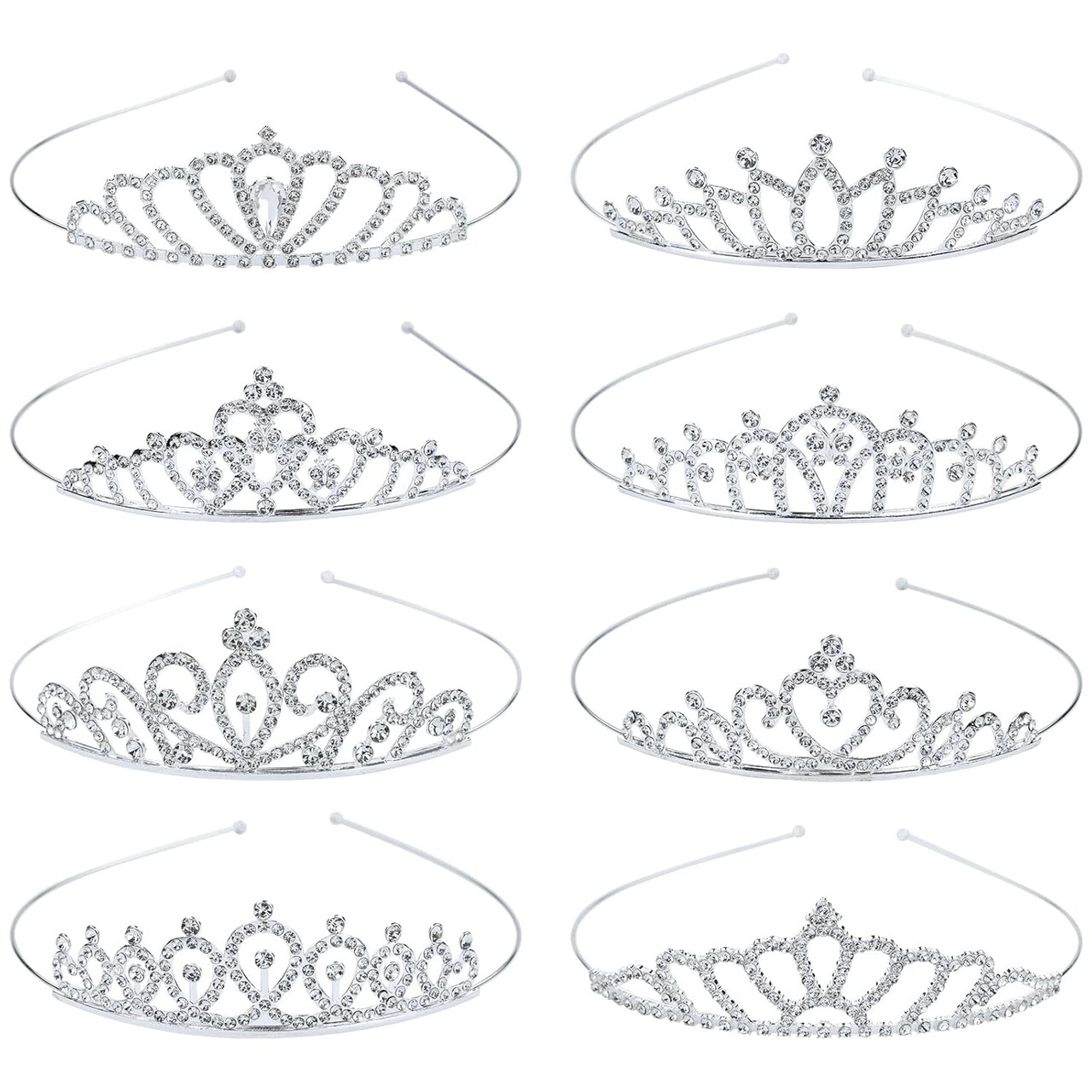 8 Pack Birthday Tiaras, Rhinestone Crystal Princess Crowns, Silver Headbands for Women